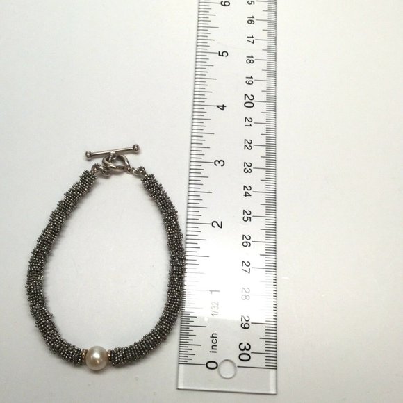Michael Dawkins Sterling and 14K Granulated and Cultured Pearl Toggle Bracelet - Picture 2 of 8